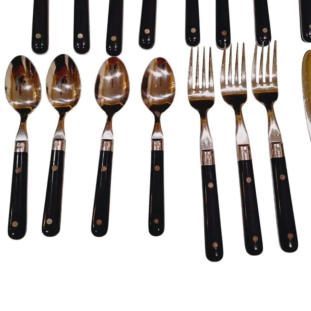 NAVY Cobalt Blue Handle Riveted Stainless Flatware Korea 22 Pieces Unbranded